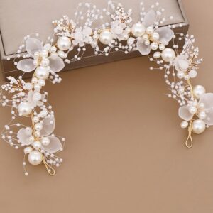 Elegant Pearl & Floral Bridal Hair Vine Headpiece – Gold Wedding Hair Accessory