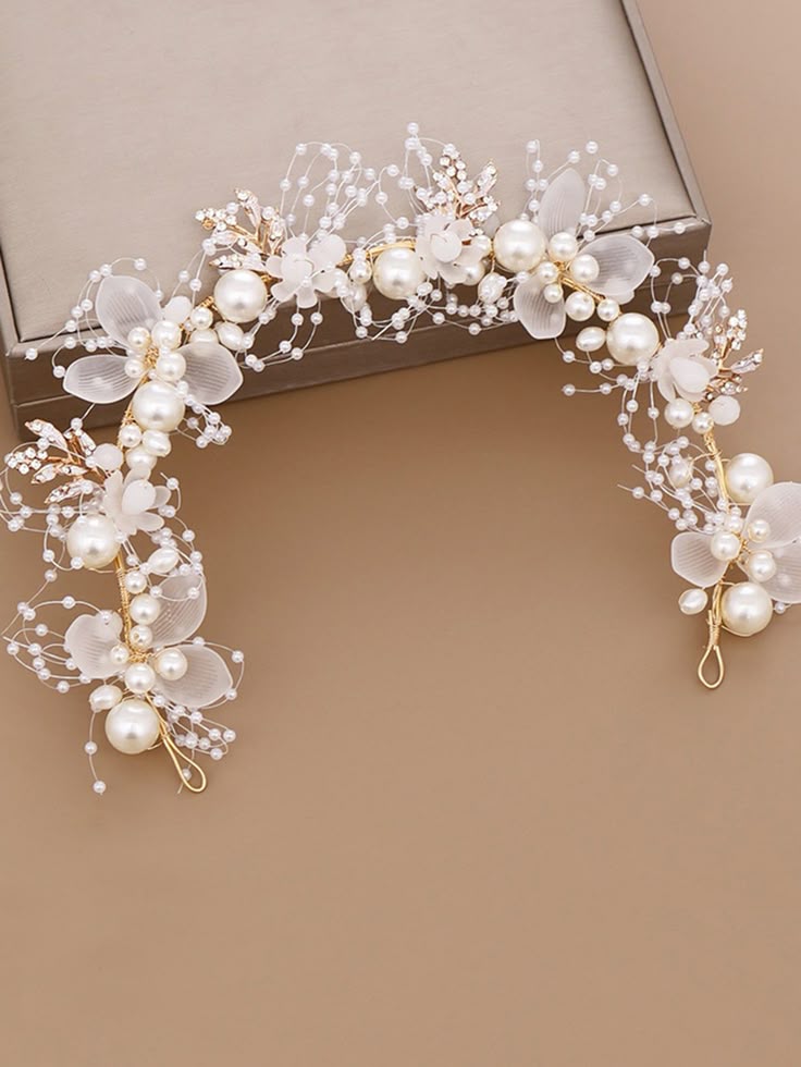 Elegant Pearl & Floral Bridal Hair Vine Headpiece – Gold Wedding Hair Accessory