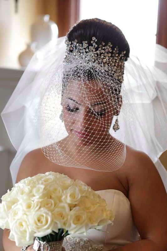 Crystal Vine Regal Bridal Tiara & Birdcage Veil Set
